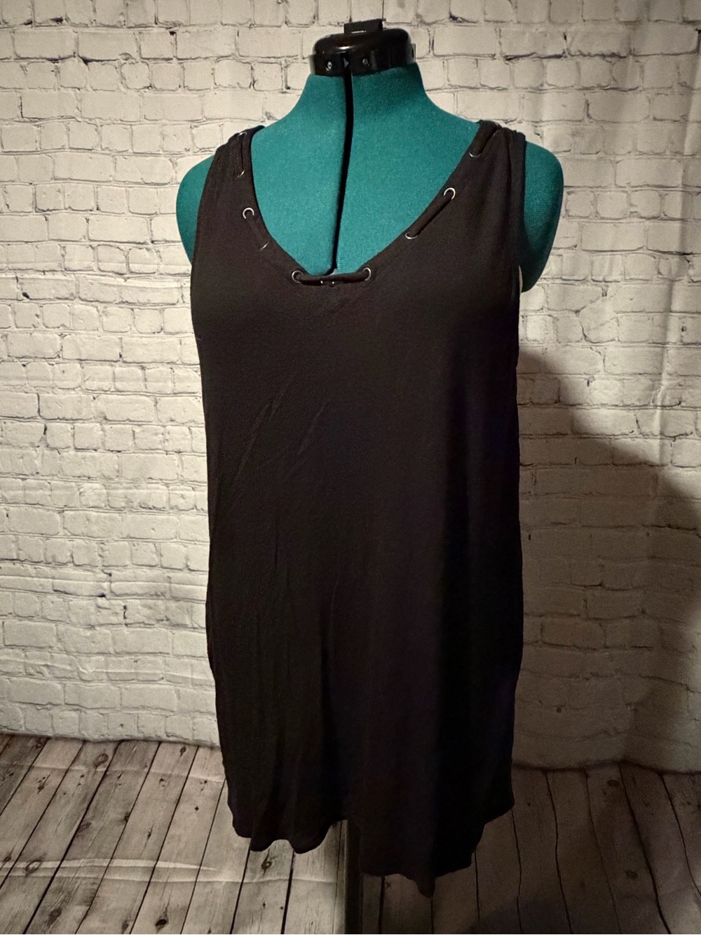 Maurices Black V-Neck Sleeveless Tank with Eyelet Detail
